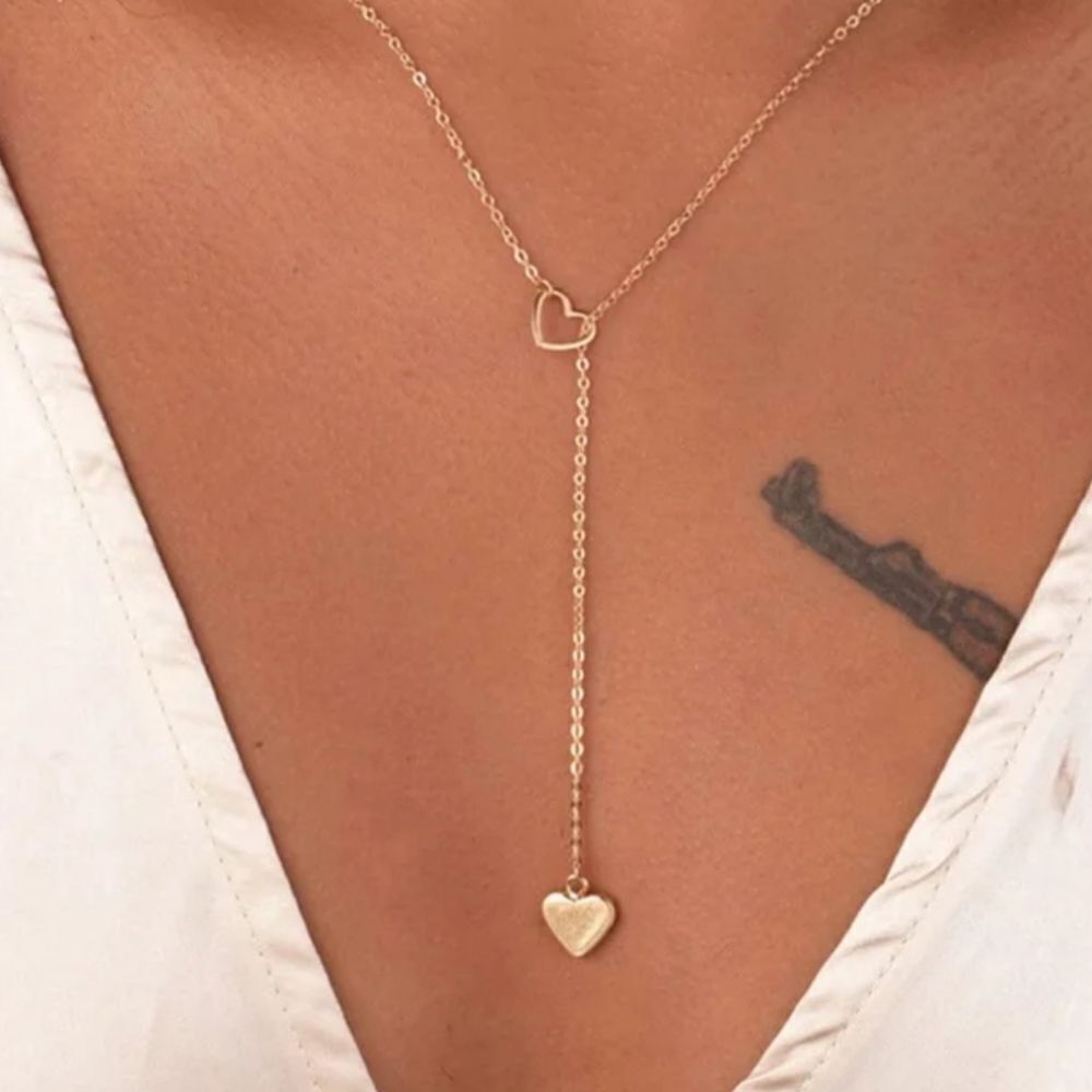 Double Heart Dangle Necklace - Picture 2 of 2
